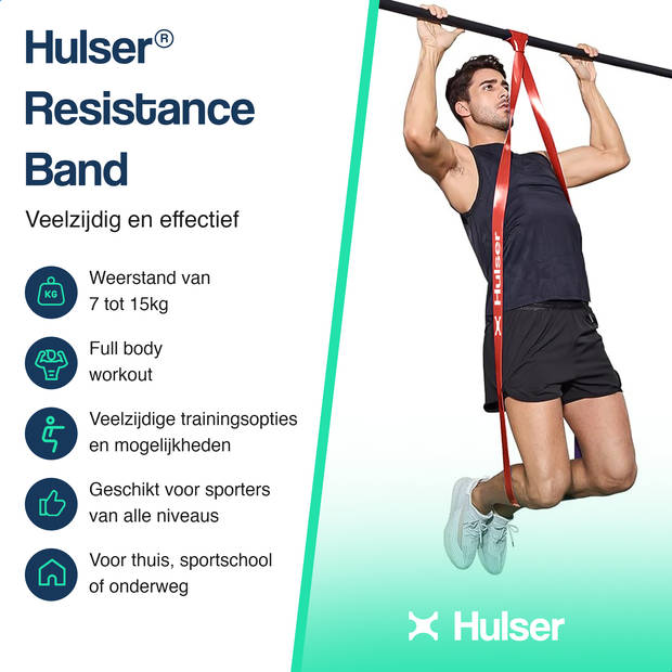 Hulser Resistance band 7 tot 15 kg - 104 / 208 cm - Weerstandsband pull up - Fitness weerstandband - Elastiek - Rood