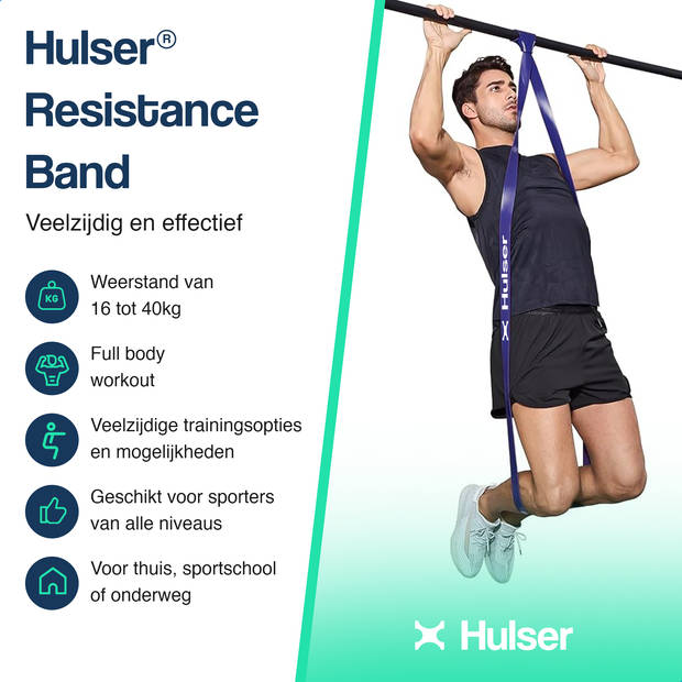 Hulser Resistance band 16 tot 40 kg - 104 / 208 cm - Weerstandsband pull up - Fitness weerstandband - Elastiek - Paars