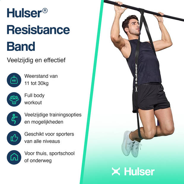 Hulser Resistance band 11 tot 30 kg - 104 / 208 cm - Weerstandsband pull up - Fitness weerstandband - Elastiek - Zwart