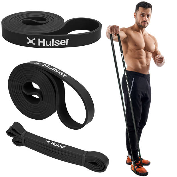 Hulser Resistance band 11 tot 30 kg - 104 / 208 cm - Weerstandsband pull up - Fitness weerstandband - Elastiek - Zwart