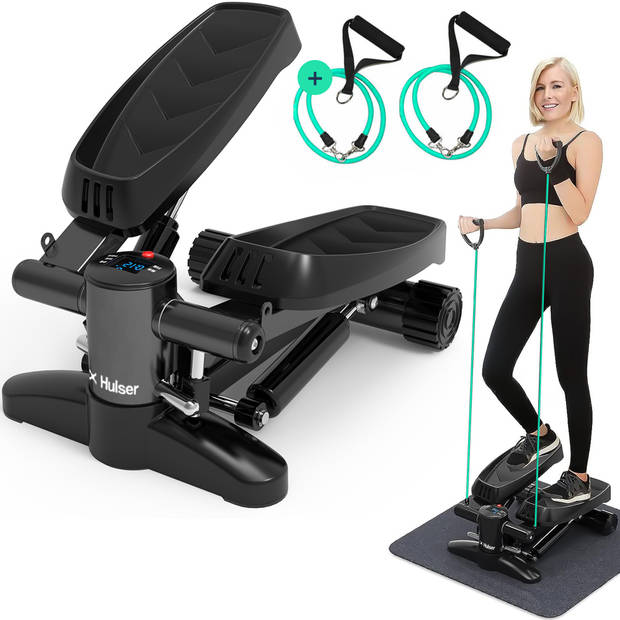 Hulser Stepper met display - Met weerstandsbanden - Home gym fitnessapparaat - Thuis sporten - Mini cardio home trainer