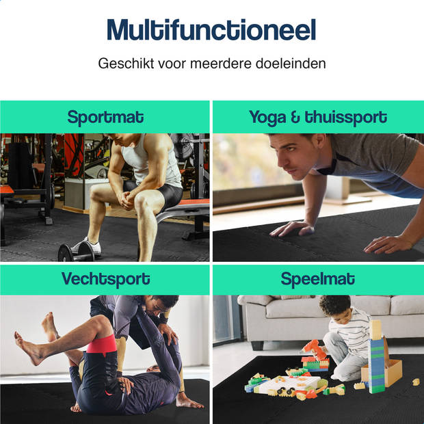 Hulser Puzzelmat - 60 x 60 x 1,2cm - 18 stuks - 6,48m2 - EVA foam mat - Fitnessmat - Vloerbeschermer - Fitness vloer