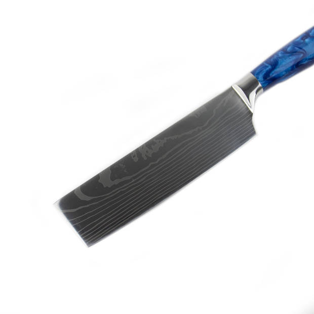 Shinrai Japan - Damascus Print Epoxy Sapphire Nakiri mes 18 cm