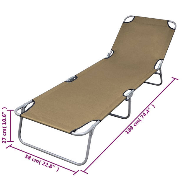 vidaXL Ligbed inklapbaar met verstelbare rugleuning taupe