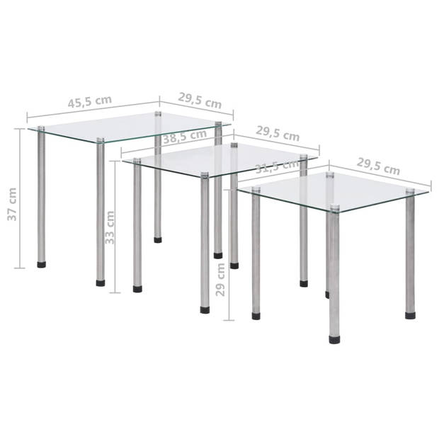 vidaXL 3-delige Tafeltjesset gehard glas transparant