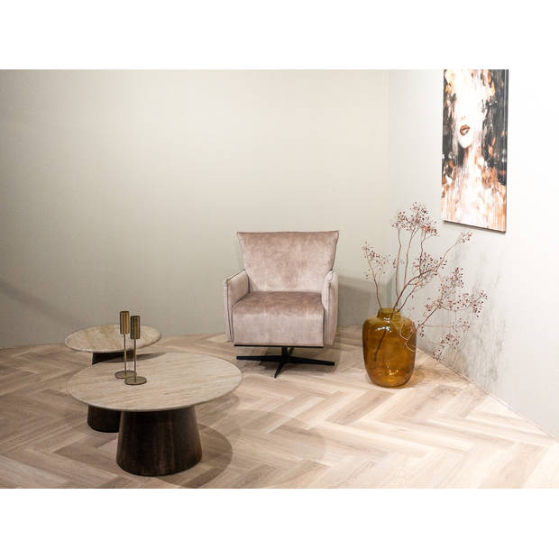 Livingfurn - Salontafel Valentino Round 45cm - Mangohout / Travertin