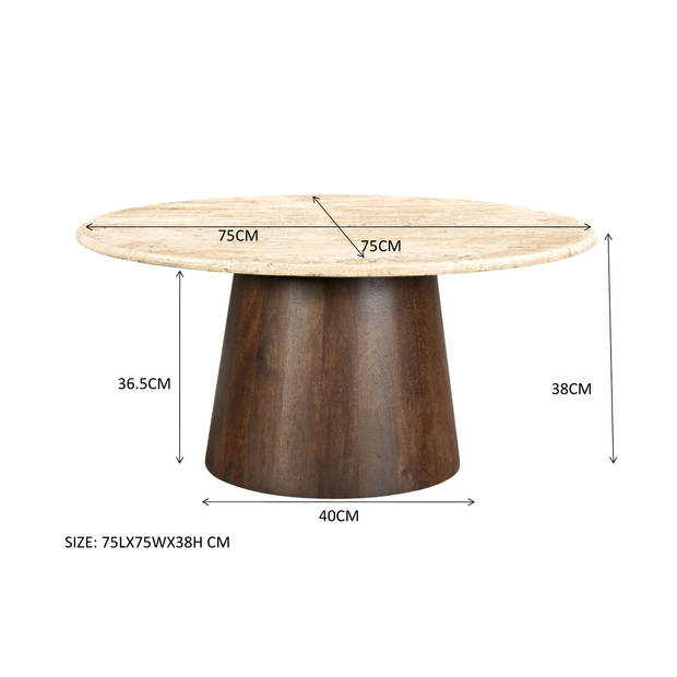 Livingfurn - Salontafel Valentino Round 75cm - Mangohout / Travertin