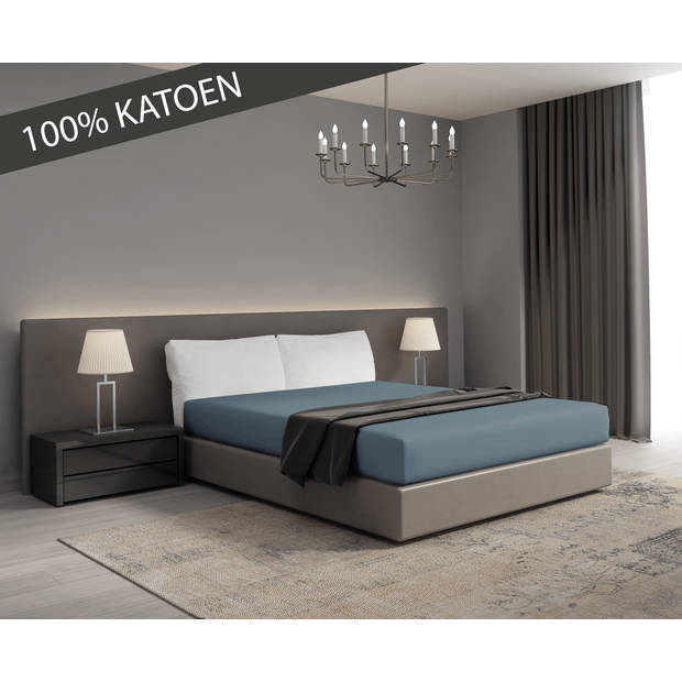 DoubleDry Hoeslaken Jersey Collectie - 100% katoen - 90x200 - petrol