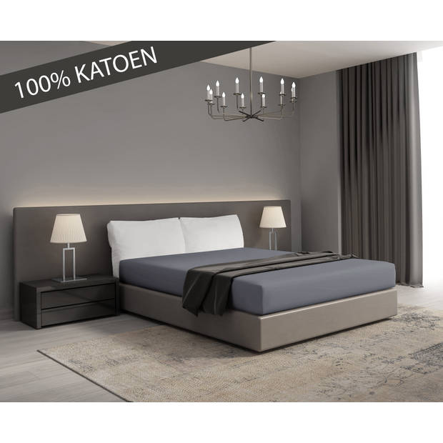 Hoeslaken Jersey - 100% katoen - 90x200 - grijsblauw