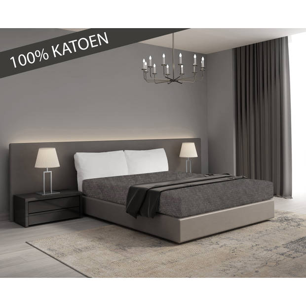 DoubleDry Hoeslaken Jersey Stretch - 100% katoen - 140x200 - grijs melange