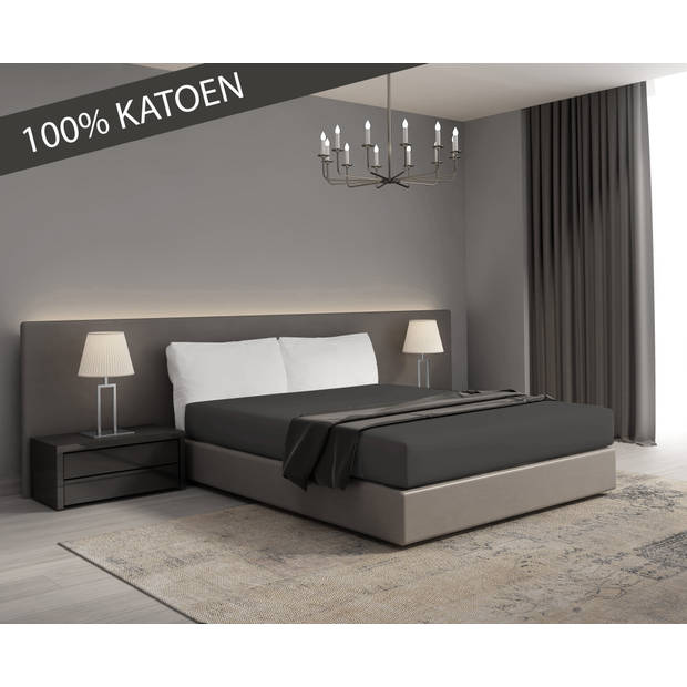 DoubleDry Hoeslaken Jersey Collectie - 100% katoen - 180x200 - donker antraciet