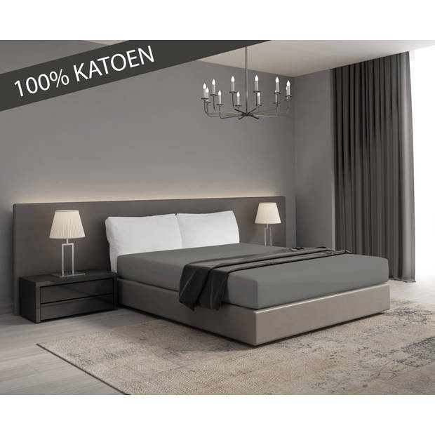 DoubleDry Hoeslaken Jersey Collectie - 100% katoen - 90x200 - grijs