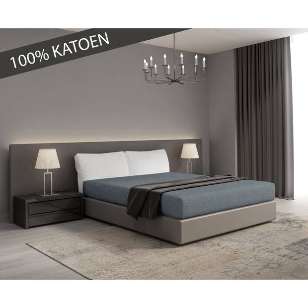 DoubleDry Hoeslaken Jersey Collectie - 100% katoen - 90x200 - blauw melange