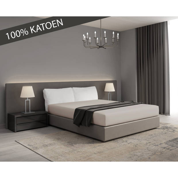 DoubleDry Hoeslaken Jersey Collectie - 100% katoen - 140x200 - beige