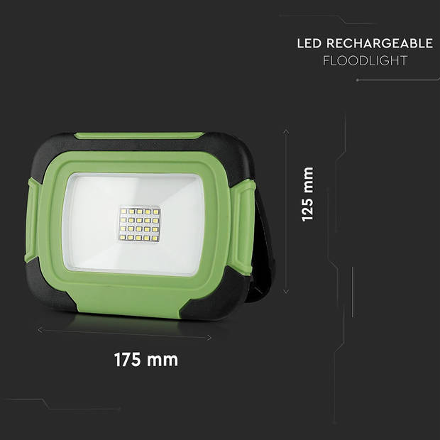 V-TAC VT-20-R Oplaadbare LED Schijnwerper - Samsung - Groen+Zwart - IP44 - 10W - 1400 Lumen - 6400K