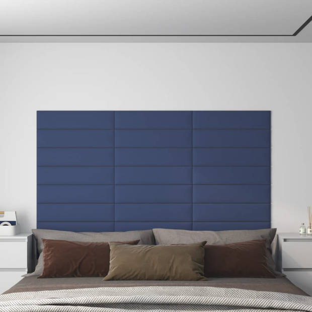 vidaXL Wandpanelen 12 st 1,08 m² 60x15 cm stof blauw