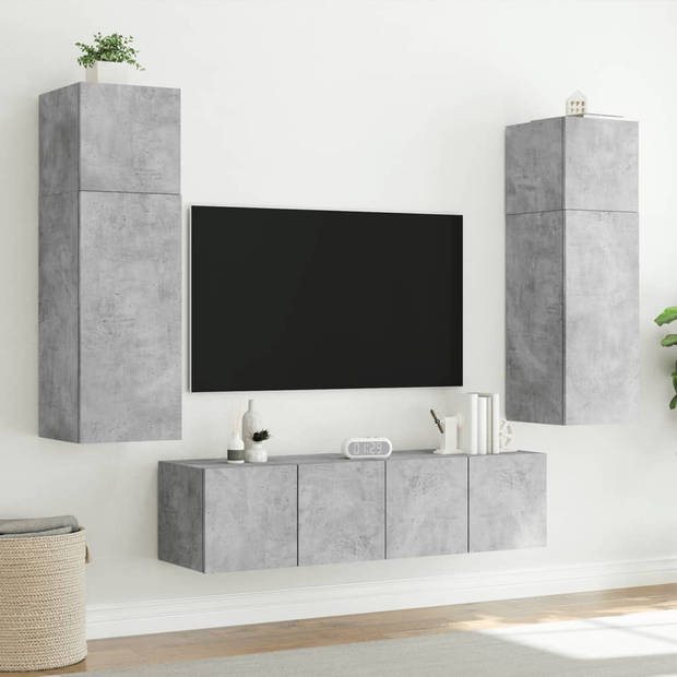 vidaXL 6-delige Tv-wandmeubelset met LED bewerkt hout betongrijs