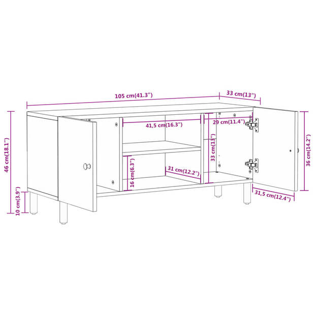 vidaXL Tv-meubel 105x33x46cm massief mangohout