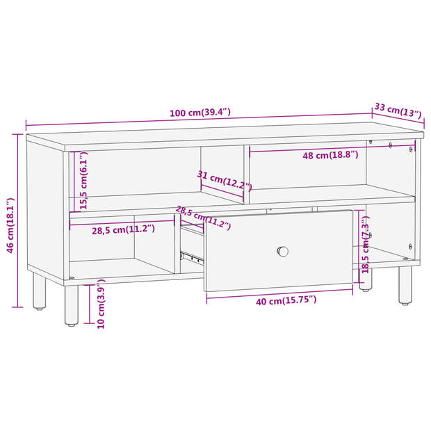 vidaXL Tv-meubel 100x33x46 cm massief mangohout