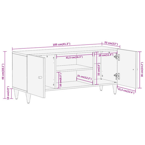 vidaXL Tv-meubel 105x33x46cm massief mangohout