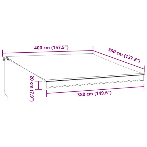 vidaXL Luifel handmatig uittrekbaar 400x350 cm bordeauxrood