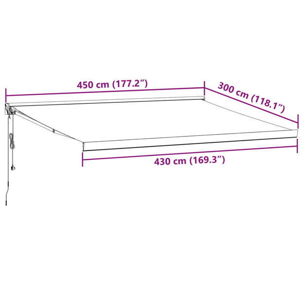 vidaXL Luifel automatisch uittrekbaar 450x300 cm bordeauxrood