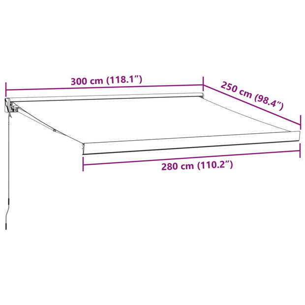 vidaXL Luifel handmatig uittrekbaar 300x250 cm bordeauxrood