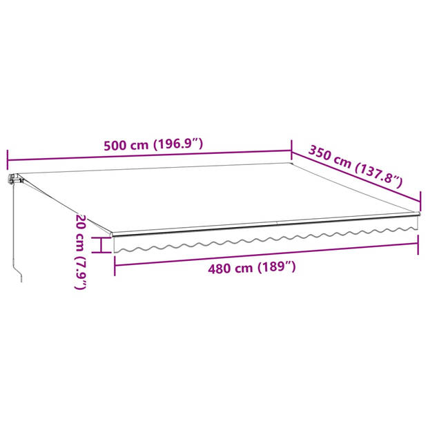 vidaXL Luifel handmatig uittrekbaar 500x350 cm bordeauxrood