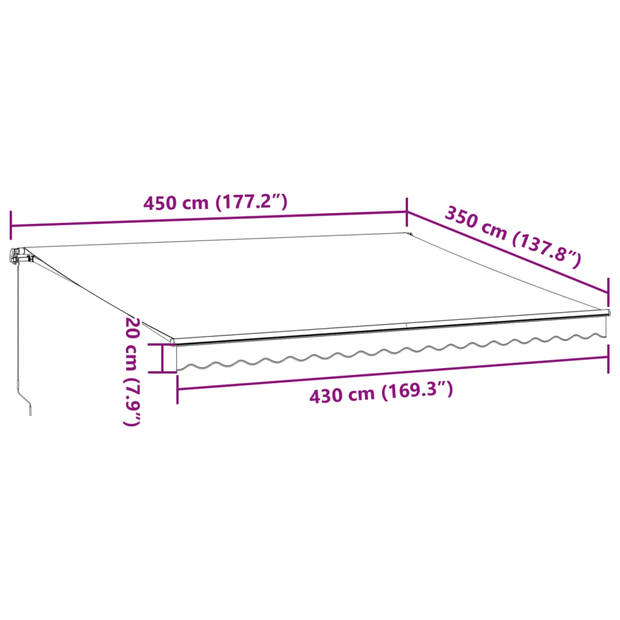 vidaXL Luifel handmatig uittrekbaar 450x350 cm bordeauxrood