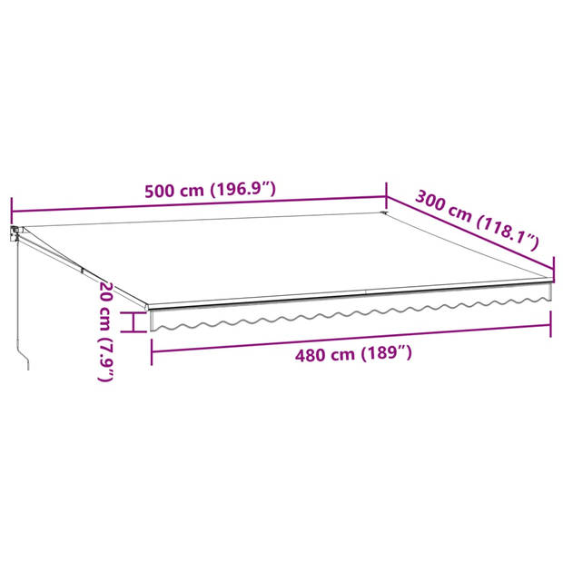 vidaXL Luifel handmatig uittrekbaar 500x300 cm bordeauxrood