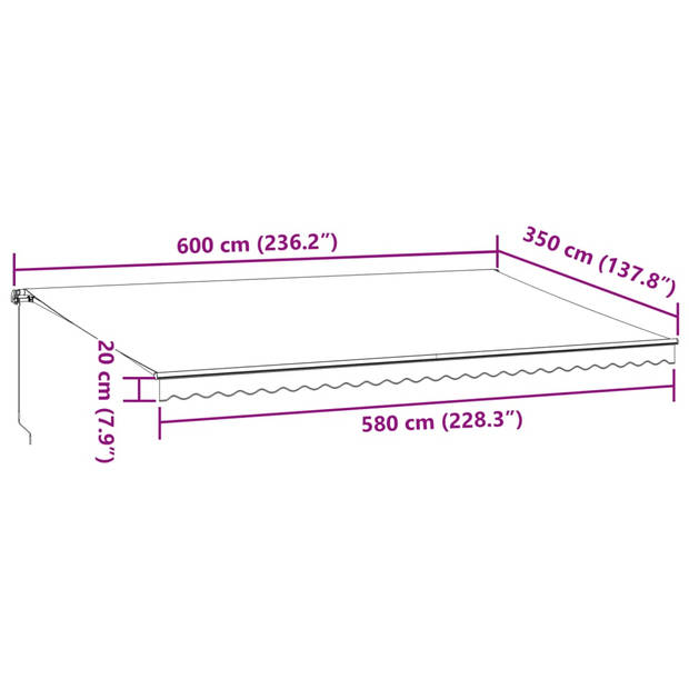 vidaXL Luifel handmatig uittrekbaar 600x350 cm antraciet en wit