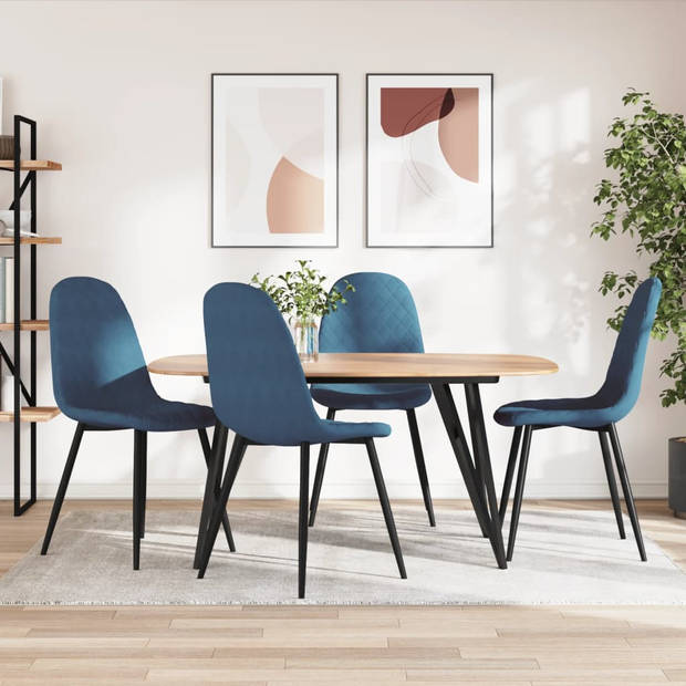 vidaXL Eetkamerstoelen 4 st fluweel blauw