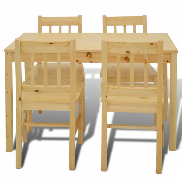 vidaXL Eettafel met 4 stoelen hout naturel