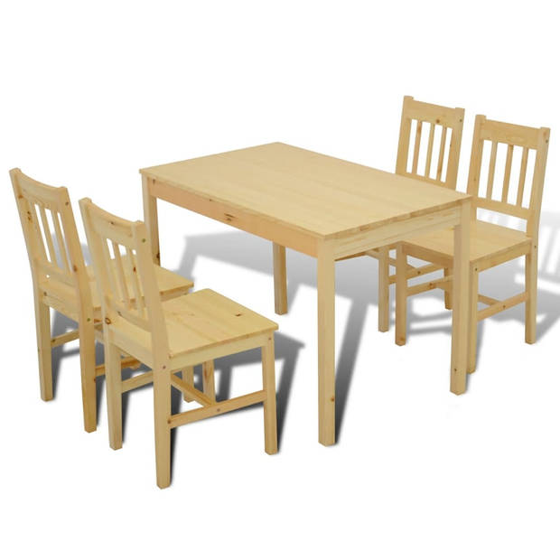 vidaXL Eettafel met 4 stoelen hout naturel