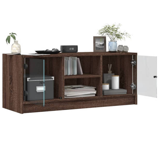 vidaXL Tv-meubel met glazen deuren 102x37x42 cm bruin eikenkleur