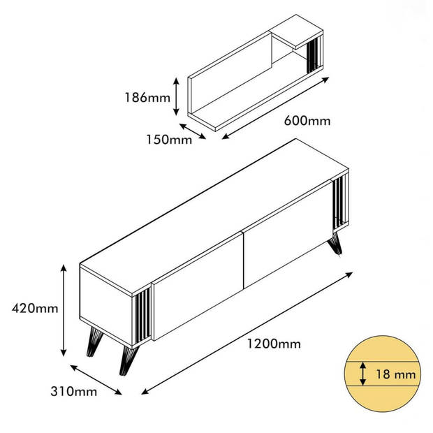 Homemania Tv-meubel Nicol 120x31x42 cm antraciet