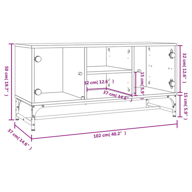 vidaXL Tv-meubel met glazen deuren 102x37x50 cm zwart