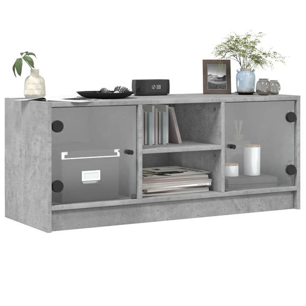 vidaXL Tv-meubel met glazen deuren 102x37x42 cm betongrijs