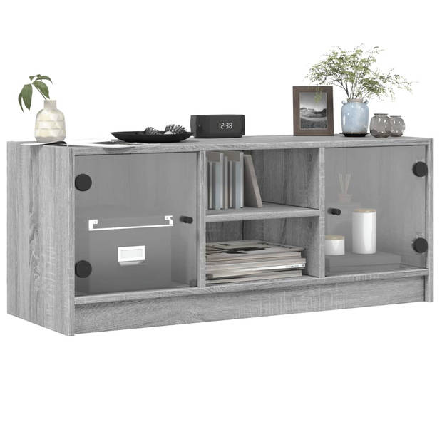 vidaXL Tv-meubel met glazen deuren 102x37x42 cm grijs sonoma eiken