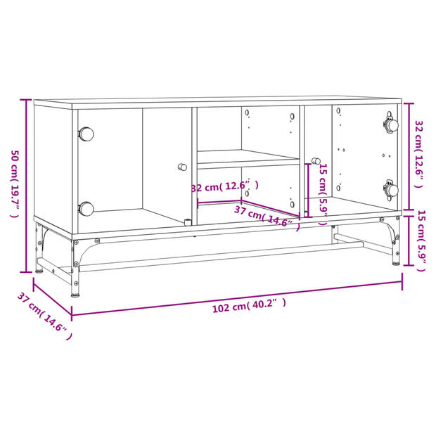 vidaXL Tv-meubel met glazen deuren 102x37x50 cm grijs sonoma eiken