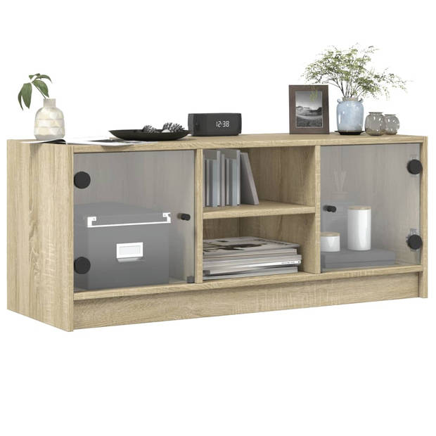 vidaXL Tv-meubel met glazen deuren 102x37x42 cm sonoma eikenkleurig