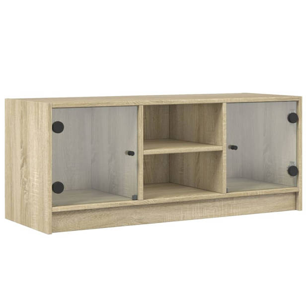 vidaXL Tv-meubel met glazen deuren 102x37x42 cm sonoma eikenkleurig