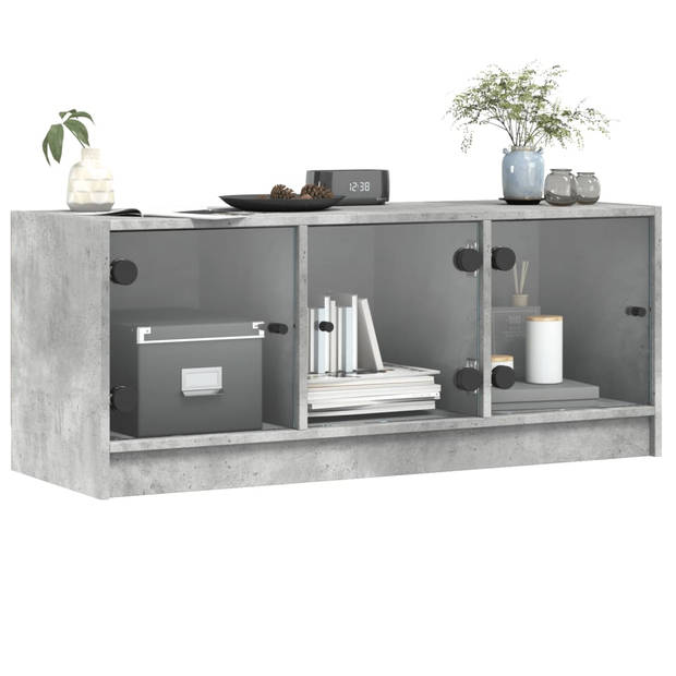 vidaXL Tv-meubel met glazen deuren 102x37x42 cm betongrijs