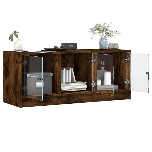 vidaXL Tv-meubel met glazen deuren 102x37x42 cm gerookt eikenkleurig