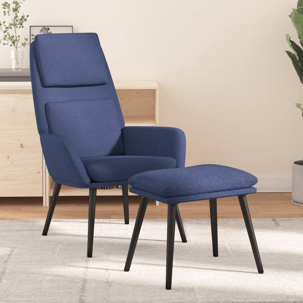 vidaXL Relaxstoel met voetenbank stof blauw