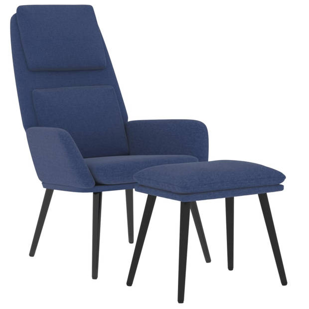 vidaXL Relaxstoel met voetenbank stof blauw