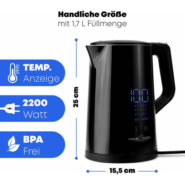 ProfiCook WKS 1243 - Waterkoker - 1.7Liter - LED Display