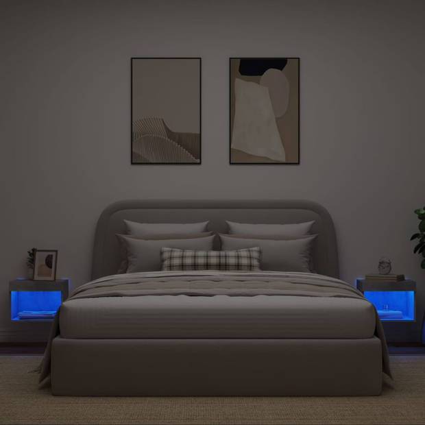 vidaXL Nachtkastjes met LED's 2 st wandgemonteerd betongrijs