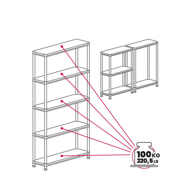 Toomax universal pro opbergrek - 5 planken - 100x40x180 cm