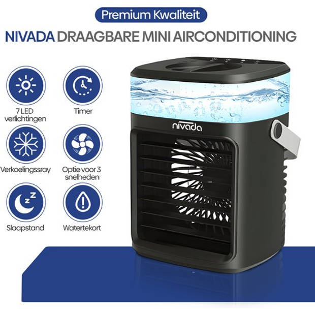 NIVADA Portable Mini Airco Inclusief Afstandsbediening - Luchtkoeler - Tafelventilator
